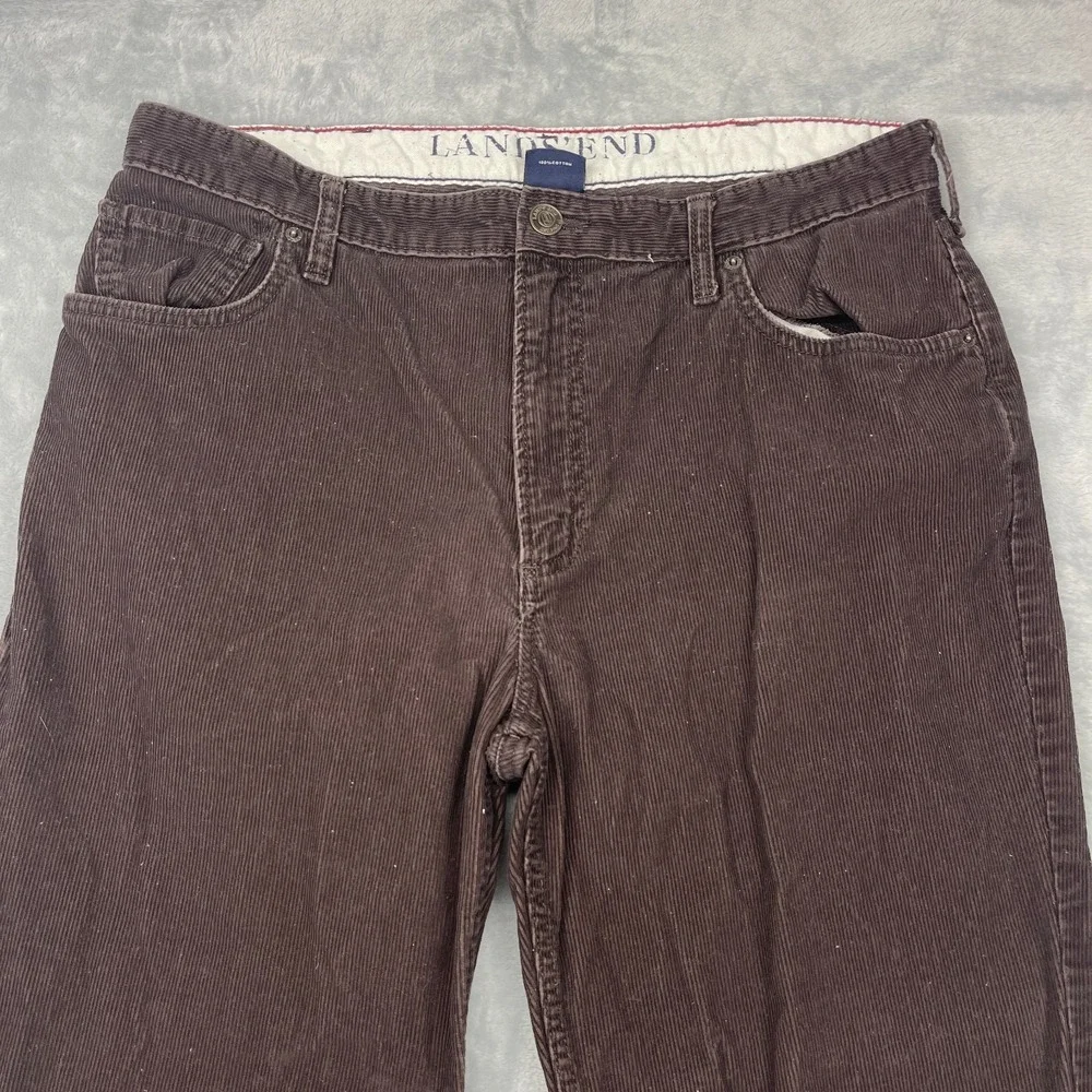 Lands' End Corduroy Pants Mens 36 Brown Low Waist Traditional Fit Tapered‎ Leg